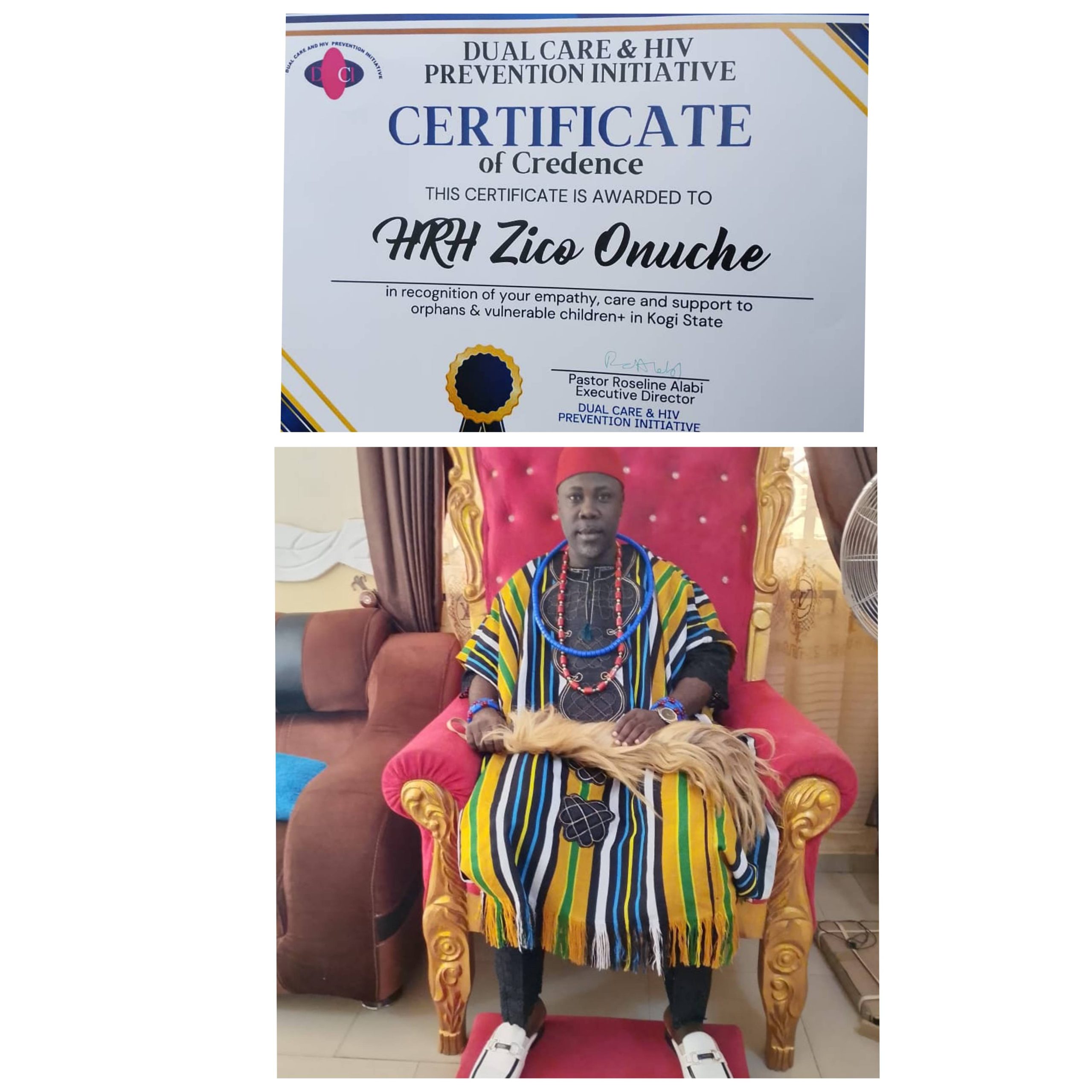 You are currently viewing Idoko Foundation Founder HRH Onuche Zico Isaac Idoko Receives Prestigious Certificate for Lifelong Mission of Empathy and Support by Dual Care & HIV Prevention Initiative
